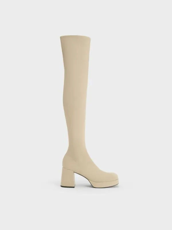 Women Evie Textured Platform ThighHigh Boots 8211 Beige CHARLES and KEITH Boots Women Evie Textured Platform ThighHigh Boots 8211 Beige CHARLES and KEITH Boots