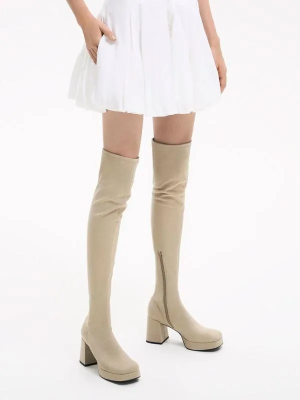 Women Evie Textured Platform ThighHigh Boots 8211 Beige CHARLES and KEITH Boots