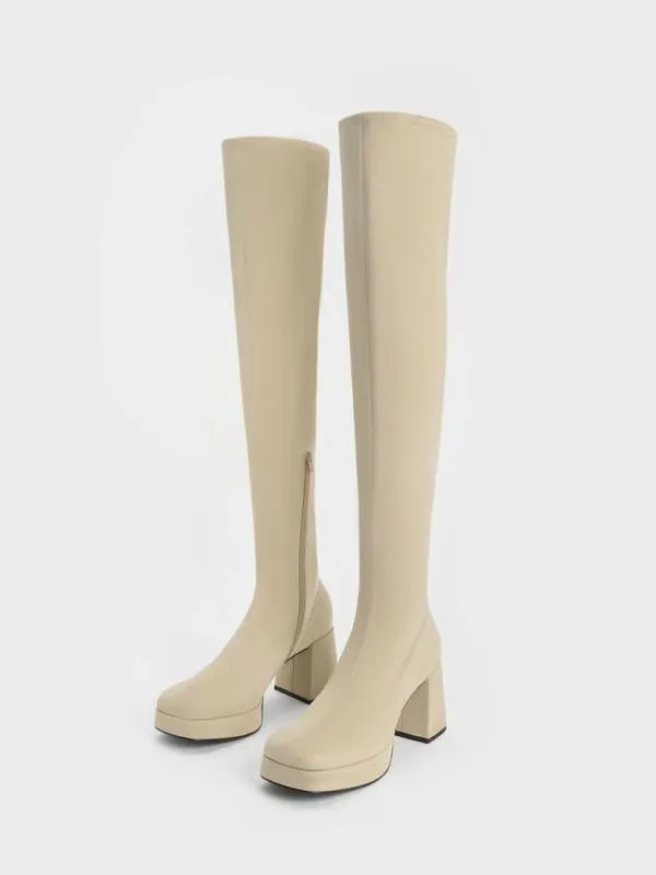 Women Evie Textured Platform ThighHigh Boots 8211 Beige CHARLES and KEITH Boots