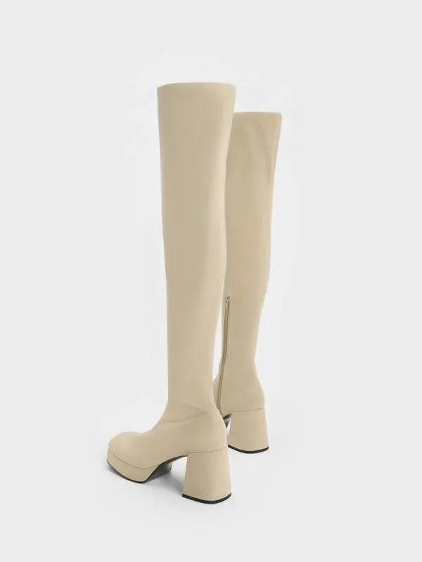 Women Evie Textured Platform ThighHigh Boots 8211 Beige CHARLES and KEITH Boots