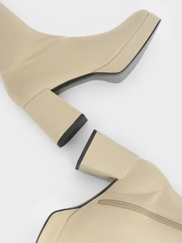 Women Evie Textured Platform ThighHigh Boots 8211 Beige CHARLES and KEITH Boots