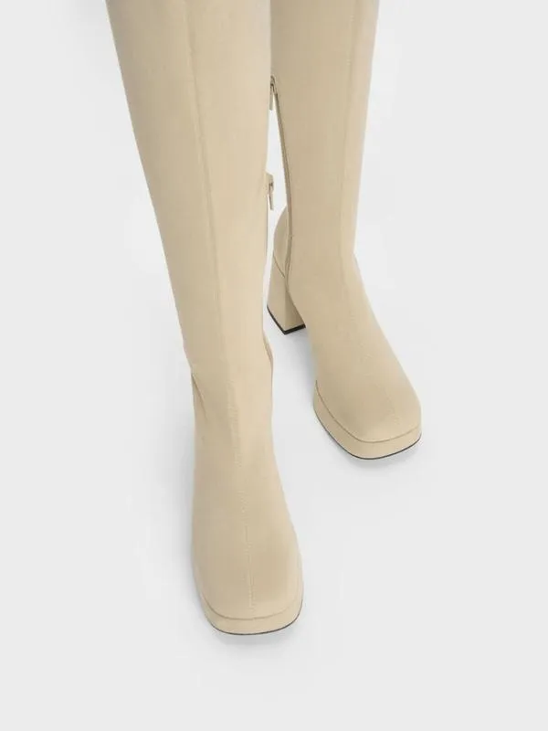 Women Evie Textured Platform ThighHigh Boots 8211 Beige CHARLES and KEITH Boots