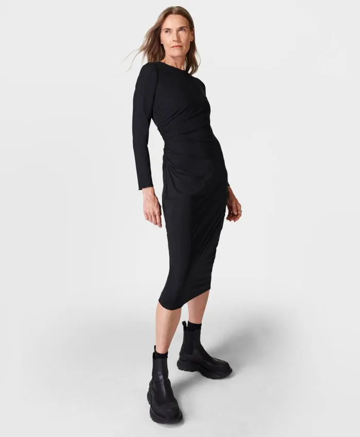 Women Explorer Sculpt Ruched Dress Black Sweaty Betty Dresses and Jumpsuits