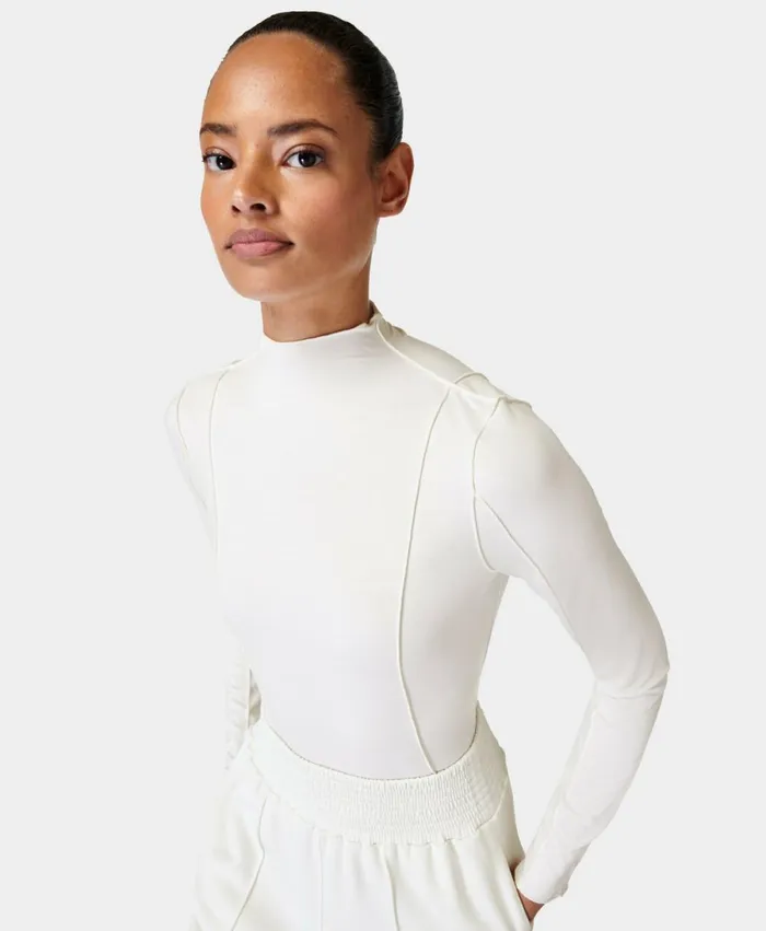 Women Exposed Seam Long Sleeved Top Lily White Sweaty Betty Long Sleeve Tops
