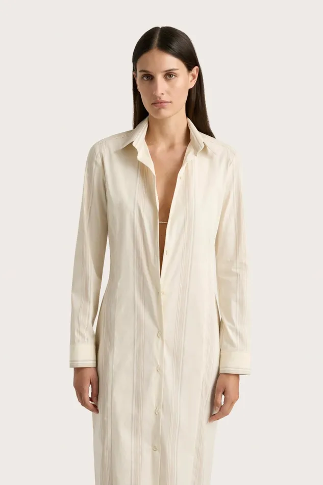 Women Faithfull The Brand Dresses En Vau Shirt Dress Foam Taupe Stripe
