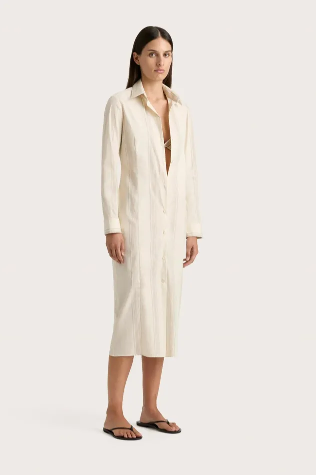 Women Faithfull The Brand Dresses En Vau Shirt Dress Foam Taupe Stripe
