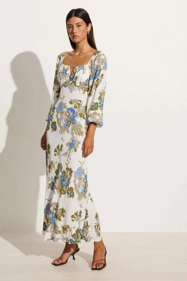 Women Faithfull The Brand Midi Dresses Benedita Midi Dress Escala Floral Ivory 8211 Faithfull The Brand