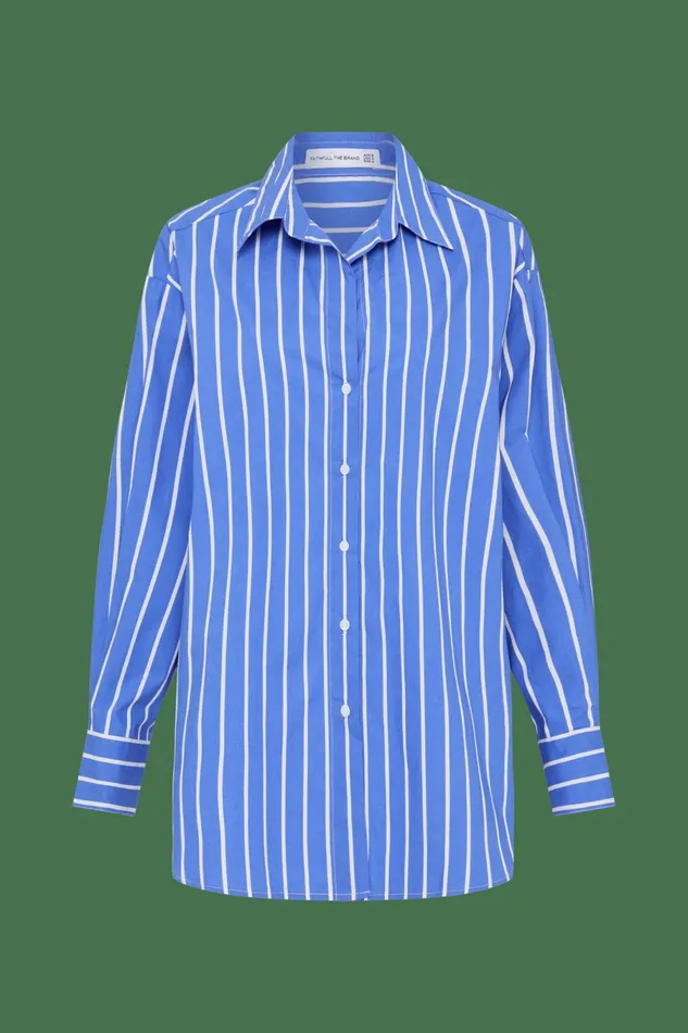 Women Faithfull The Brand Tops Daija Shirt Adia Stripe Ocean Blue 8211 Faithfull The Brand