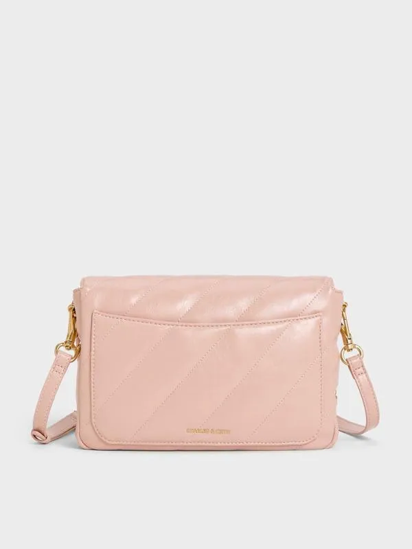 Women Fawn Panelled Front Flap ChainHandle Bag 8211 Light Pink CHARLES and KEITH Shoulder Bags