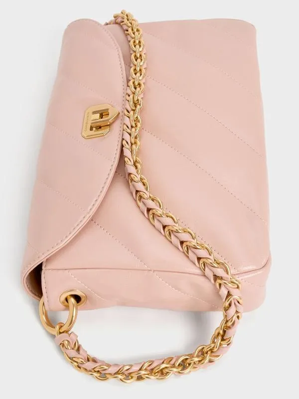 Women Fawn Panelled Front Flap ChainHandle Bag 8211 Light Pink CHARLES and KEITH Shoulder Bags