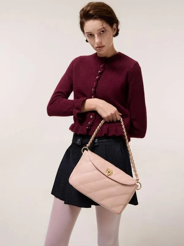 Women Fawn Panelled Front Flap ChainHandle Bag 8211 Light Pink CHARLES and KEITH Shoulder Bags