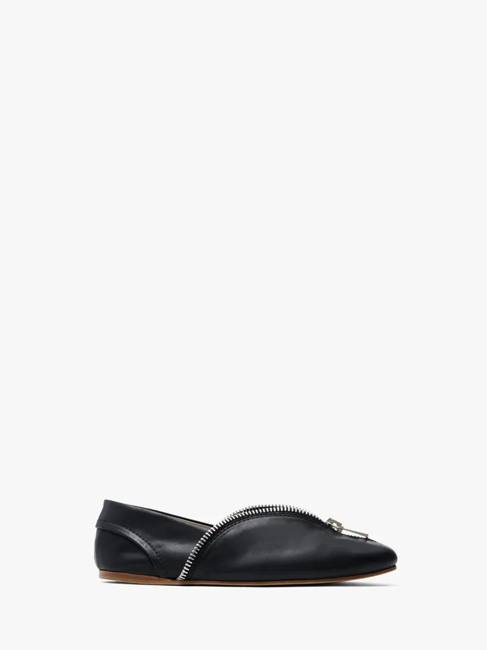 Women Flats JW Anderson LEATHER BALLERINAS WITH BIKER ZIP Black