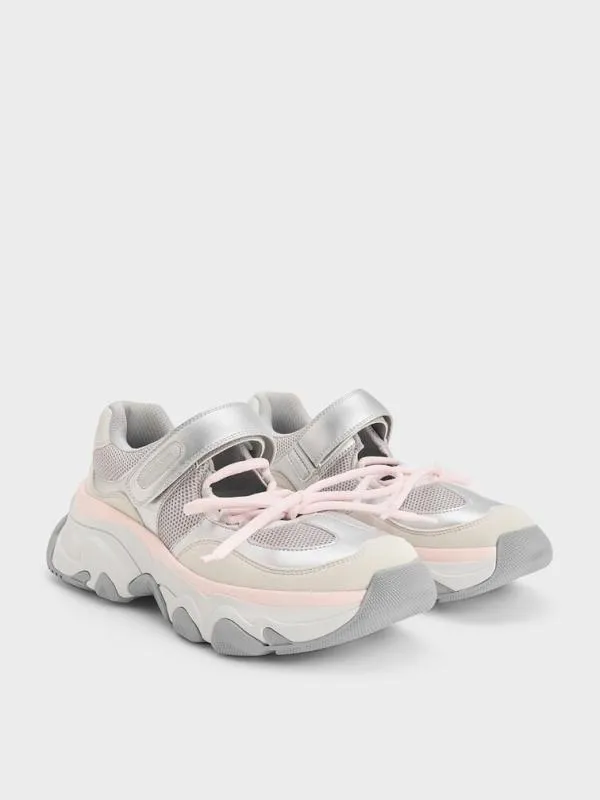 Women Gaskell Metallic Mesh Mary Jane Sneakers 8211 Light Pink CHARLES and KEITH Sneakers