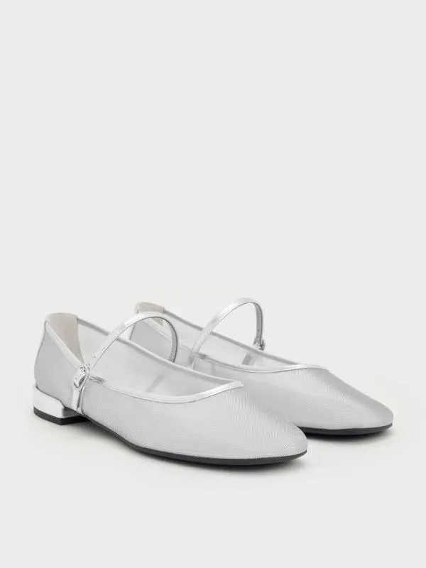 Women Gertrude Mesh Mary Jane Flats 8211 Silver CHARLES and KEITH Ballet Flats