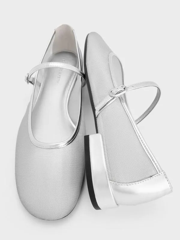 Women Gertrude Mesh Mary Jane Flats 8211 Silver CHARLES and KEITH Ballet Flats