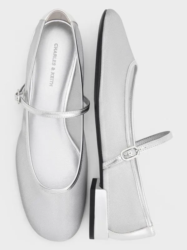 Women Gertrude Mesh Mary Jane Flats 8211 Silver CHARLES and KEITH Ballet Flats