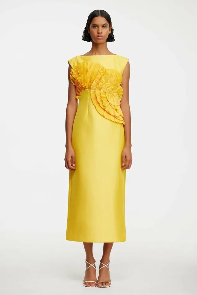 Women GLYNDE MIDI DRESS Honey Gold Acler Midi Dresses