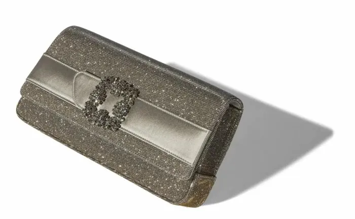 Women Gold Glitter Fabric Jewel Buckle Clutch Manolo Blahnik Gifts For Her