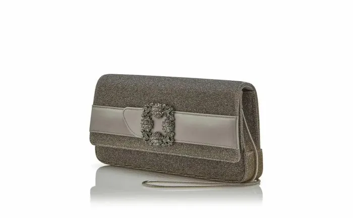 Women Gold Glitter Fabric Jewel Buckle Clutch Manolo Blahnik Gifts For Her