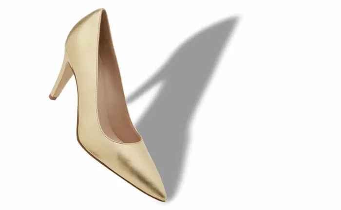 Women Gold Nappa Leather Pumps Manolo Blahnik Pumps