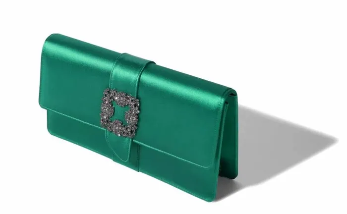 Women Green Satin Jewel Buckle Clutch Manolo Blahnik Gifts For Her