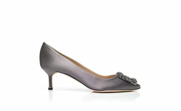 Women Grey Satin Jewel Buckle Pumps Manolo Blahnik Pumps