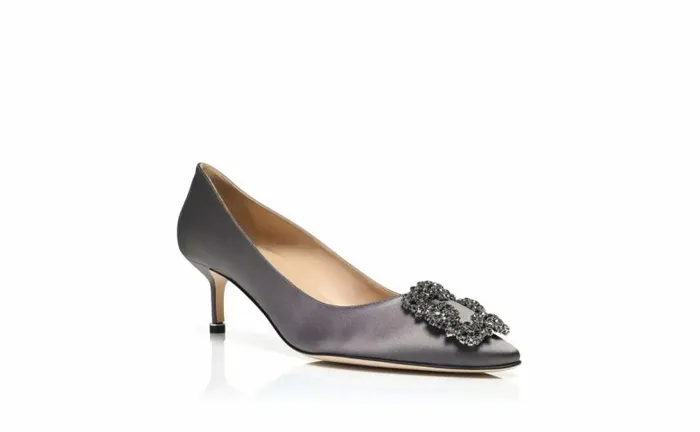 Women Grey Satin Jewel Buckle Pumps Manolo Blahnik Pumps