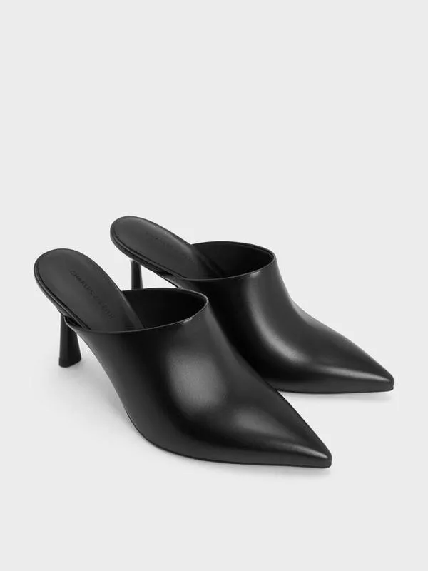 Women HighVamp PointedToe Heeled Mules 8211 Black CHARLES and KEITH Heels