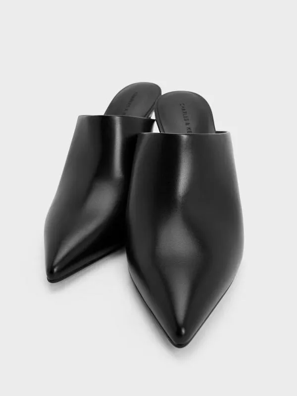 Women HighVamp PointedToe Heeled Mules 8211 Black CHARLES and KEITH Heels