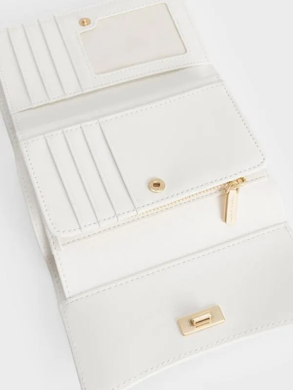 Women Huxley Metallic Accent Front Flap Wallet 8211 White CHARLES and KEITH Small Wallets