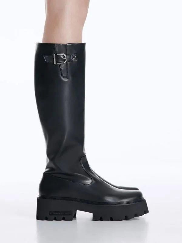 Women Imogen SideBuckle Chunky KneeHigh Boots 8211 Black CHARLES and KEITH Boots