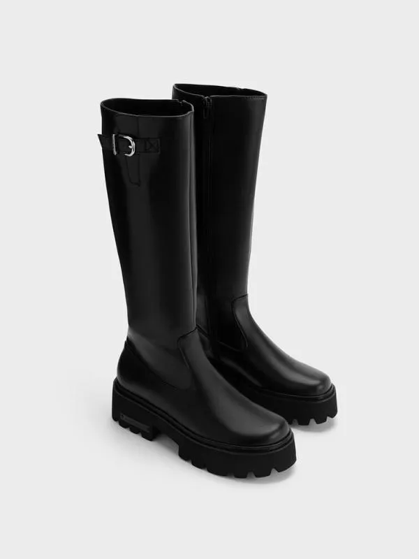 Women Imogen SideBuckle Chunky KneeHigh Boots 8211 Black CHARLES and KEITH Boots