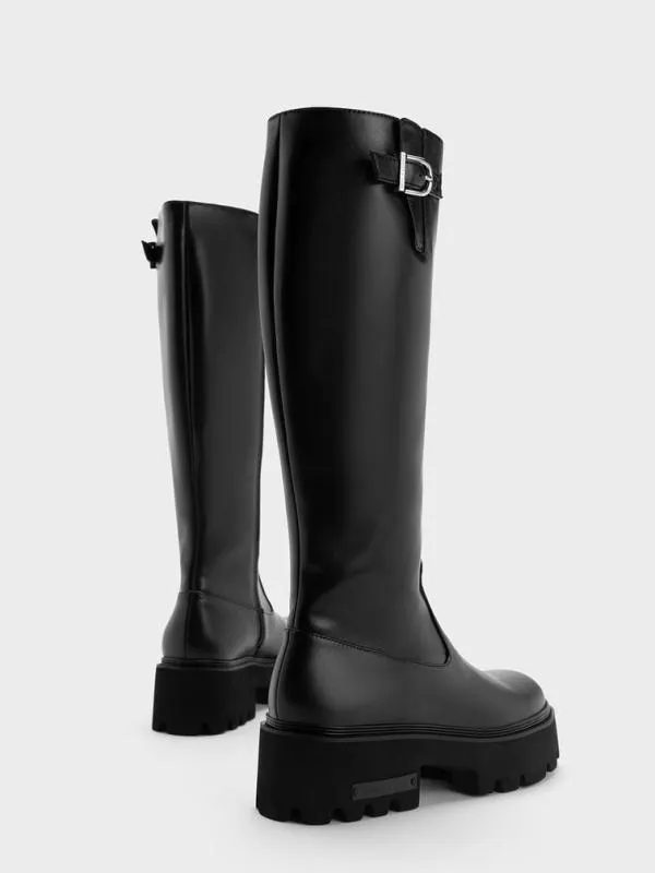 Women Imogen SideBuckle Chunky KneeHigh Boots 8211 Black CHARLES and KEITH Boots