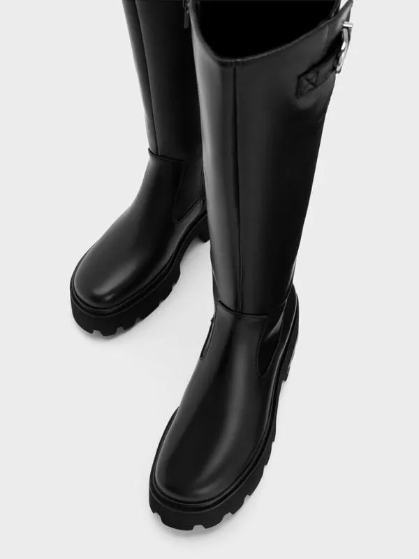 Women Imogen SideBuckle Chunky KneeHigh Boots 8211 Black CHARLES and KEITH Boots