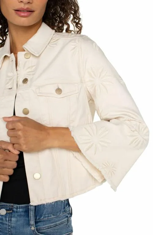 Women Jackets Liverpool Los Angeles Jacket With Wide Sleeves W Embroider Florals Ecru Abstract Floral