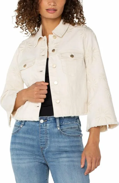 Women Jackets Liverpool Los Angeles Jacket With Wide Sleeves W Embroider Florals Ecru Abstract Floral