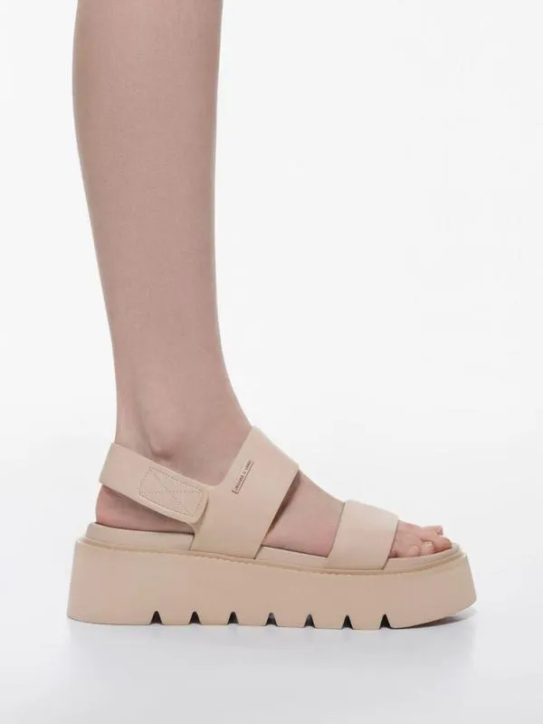 Women Jadis Chunky Flatform Sandals 8211 Beige CHARLES and KEITH Sandals