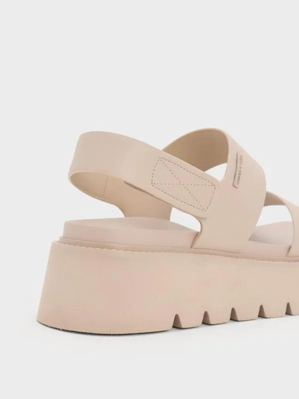 Women Jadis Chunky Flatform Sandals 8211 Beige CHARLES and KEITH Sandals