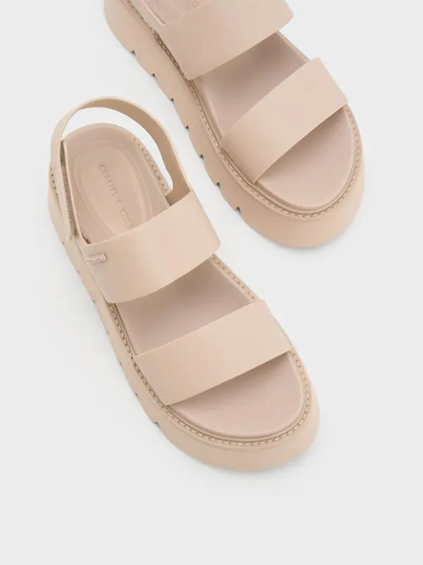 Women Jadis Chunky Flatform Sandals 8211 Beige CHARLES and KEITH Sandals