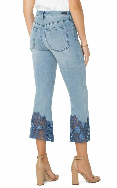 Women Jeans Liverpool Los Angeles Hannah Crop Flare With Crochet Hem Indigo Crochet