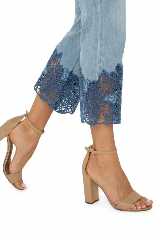 Women Jeans Liverpool Los Angeles Hannah Crop Flare With Crochet Hem Indigo Crochet