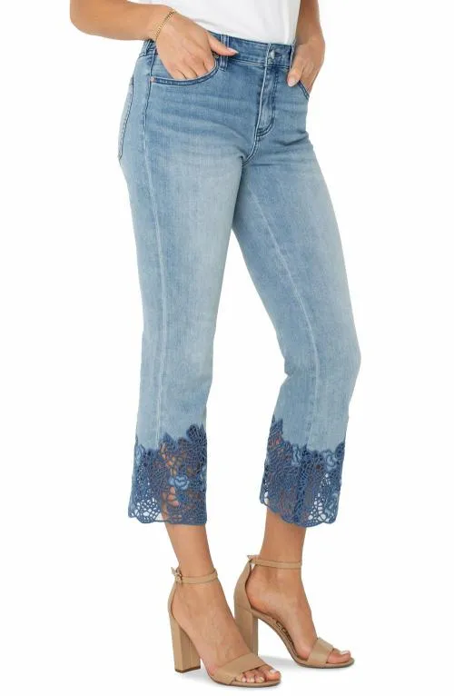 Women Jeans Liverpool Los Angeles Hannah Crop Flare With Crochet Hem Indigo Crochet