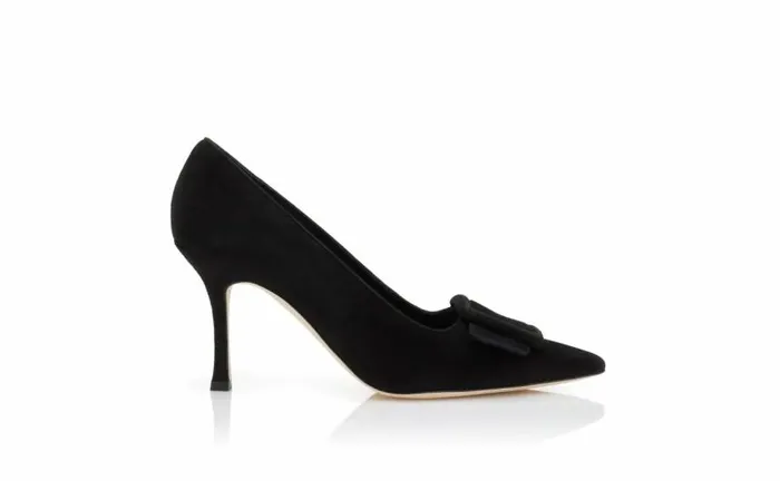 Women Jet Black Suede Buckle Detail Pumps Manolo Blahnik Pumps