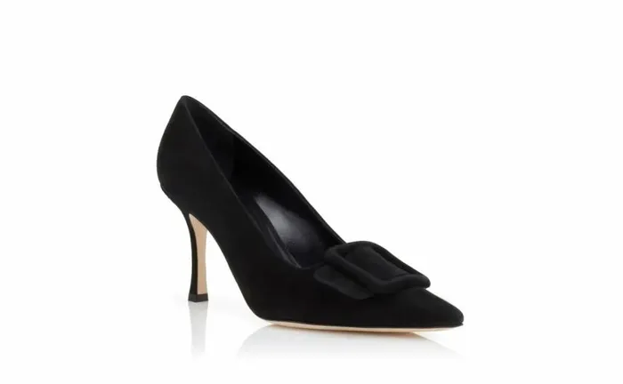 Women Jet Black Suede Buckle Detail Pumps Manolo Blahnik Pumps