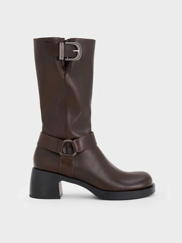 Women Kirke Buckled MidCalf Biker Boots 8211 Dark Brown CHARLES and KEITH Boots Women Kirke Buckled MidCalf Biker Boots 8211 Dark Brown CHARLES and KEITH Boots