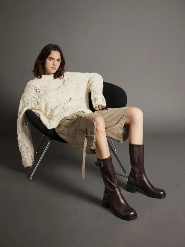 Women Kirke Buckled MidCalf Biker Boots 8211 Dark Brown CHARLES and KEITH Boots