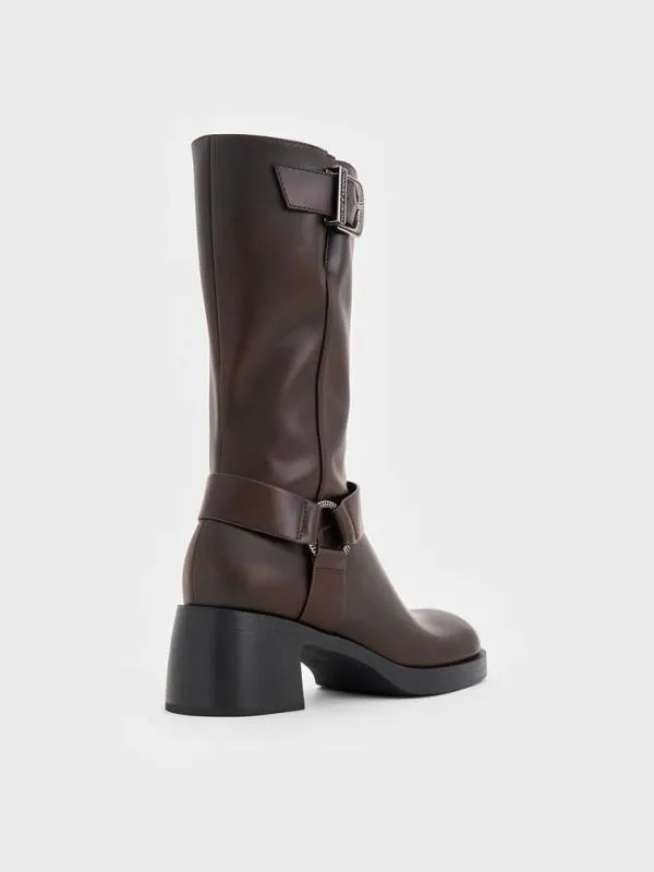 Women Kirke Buckled MidCalf Biker Boots 8211 Dark Brown CHARLES and KEITH Boots