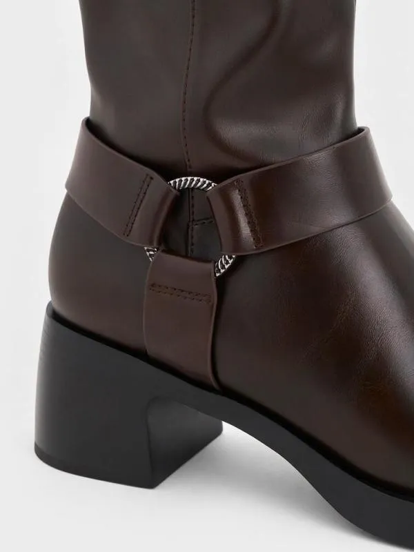 Women Kirke Buckled MidCalf Biker Boots 8211 Dark Brown CHARLES and KEITH Boots