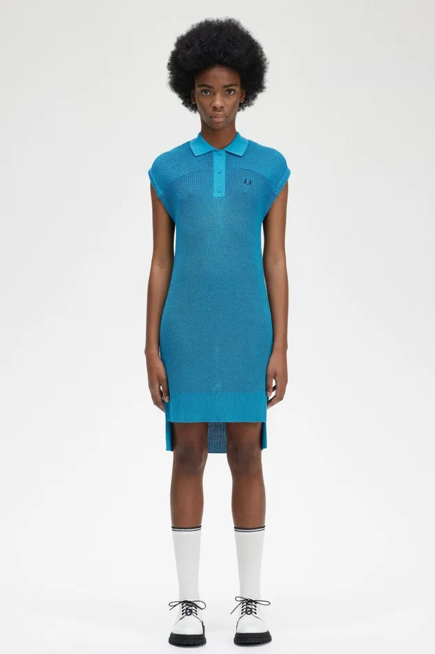 Women Knitted Shirt Dress Cyber Blue Fred Perry Dresses