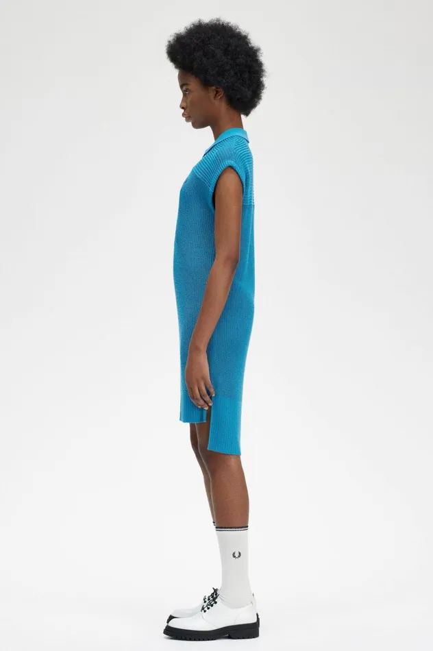 Women Knitted Shirt Dress Cyber Blue Fred Perry Dresses